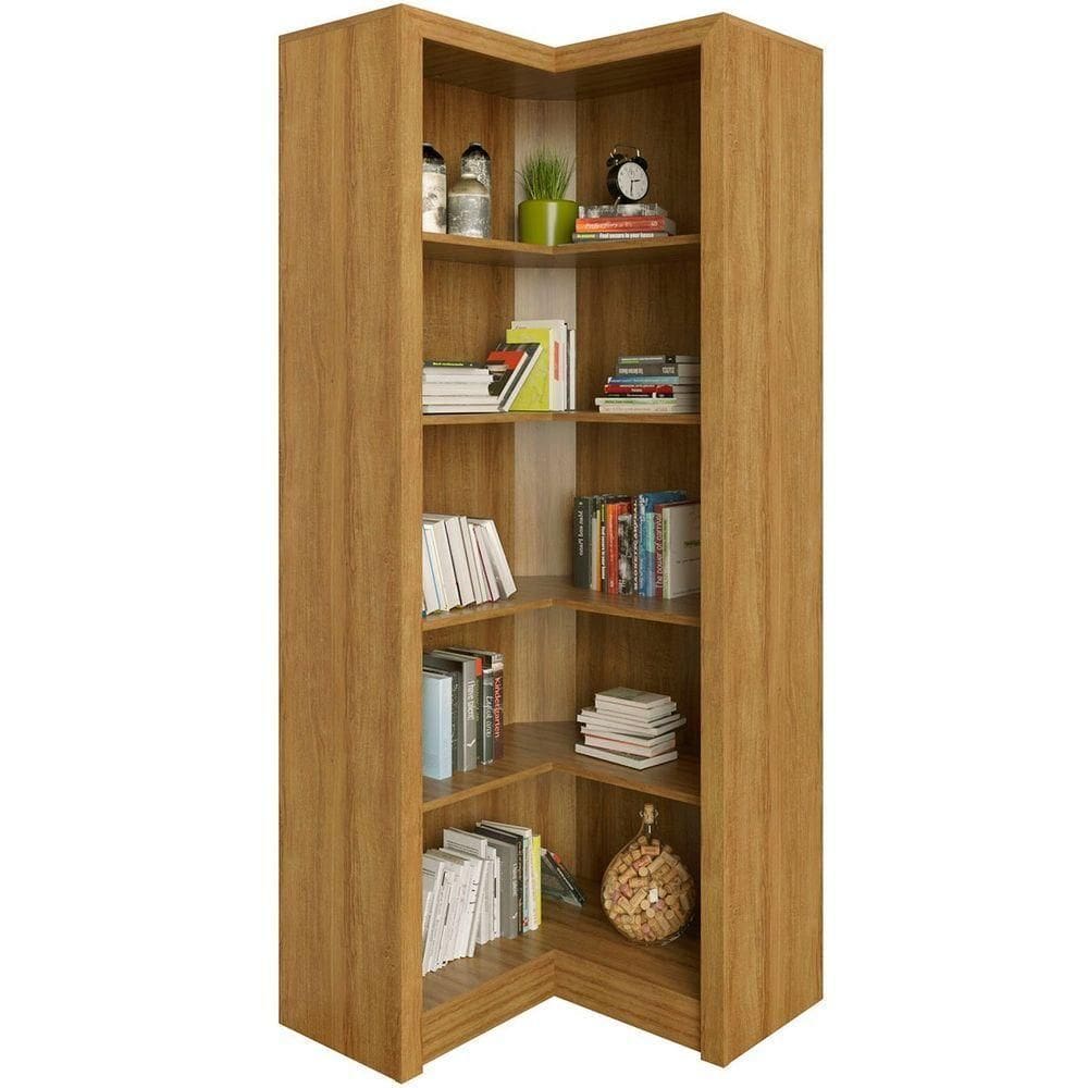 Estante Armário De Canto Aberto P/ Escritório 5 Prateleiras Amêndoa