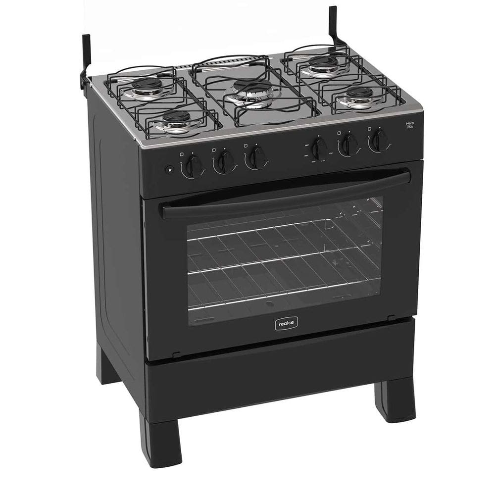 Fogão 5 Bocas Preto Hera Plus com Forno 94 L Acendimento Automático Realce