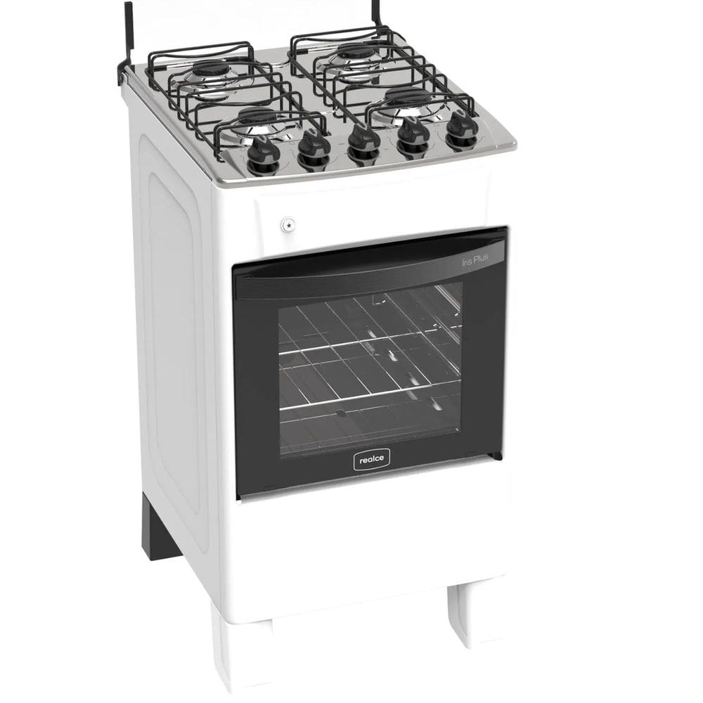 Fogão 4 Bocas Branco Iris Plus com Forno 50 L em Aço Inox Realce