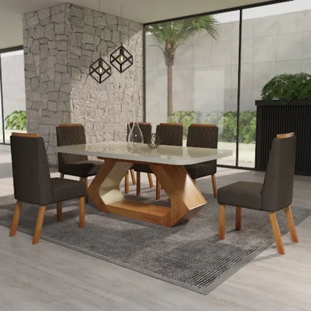 Conjunto Sala De Jantar Com Tampo Mdf/vidro Lotus