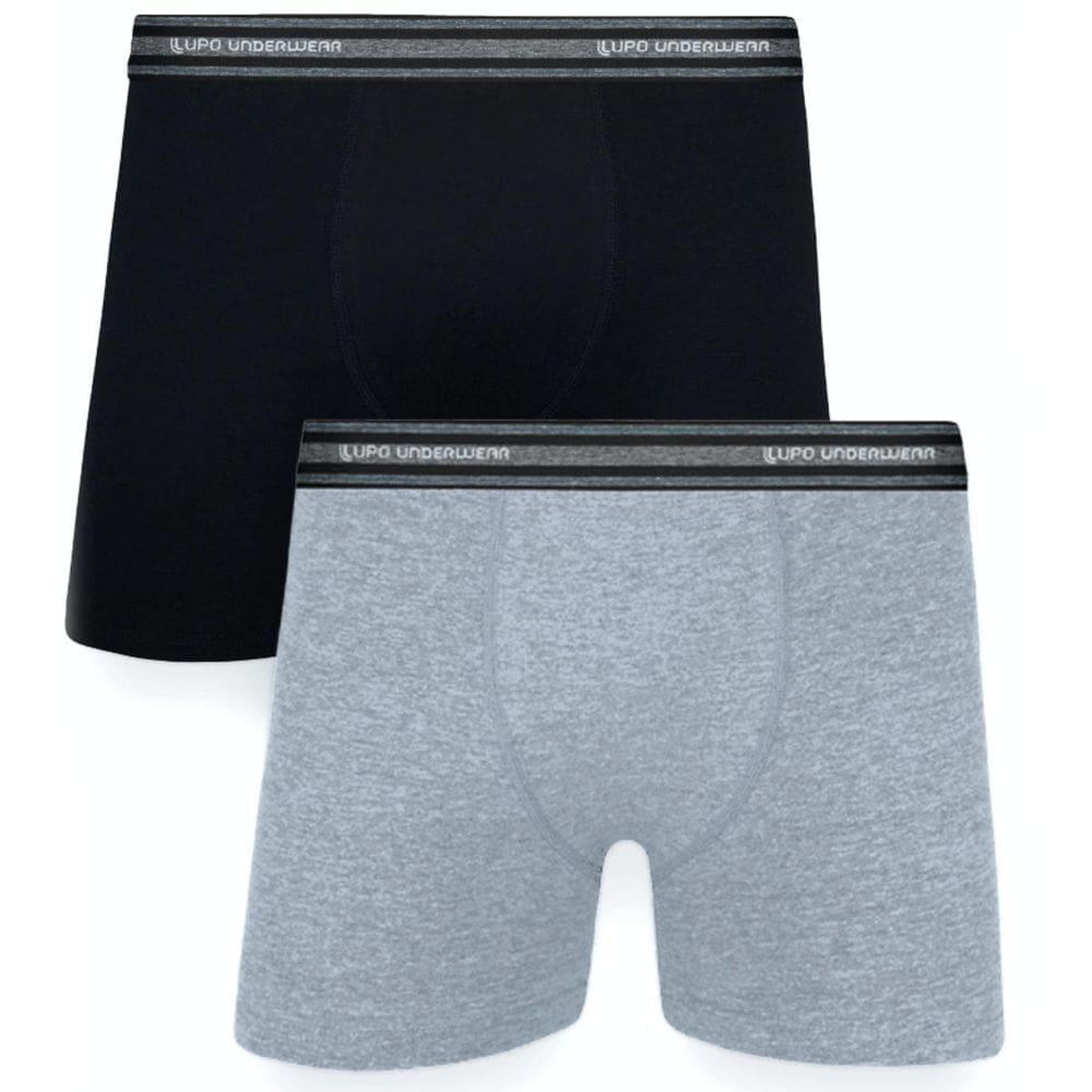 Kit Cueca Boxer Lupo Com Elastano 2 Peças - Preto e Cinza