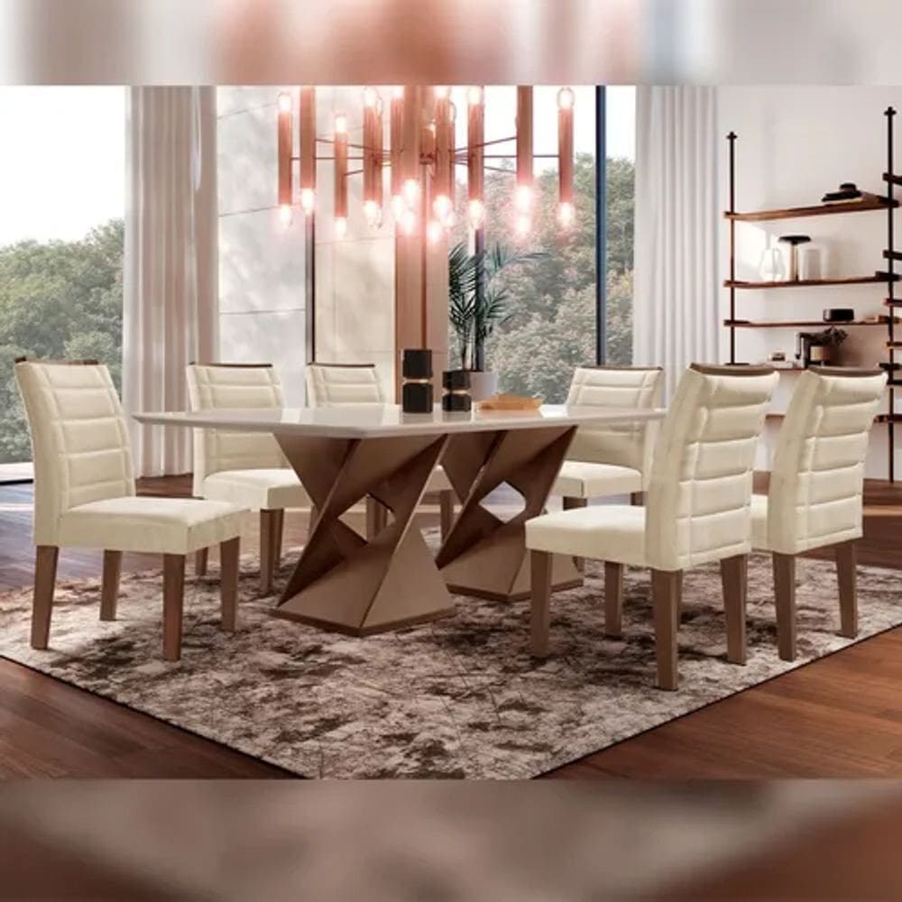 Conjunto Sala De Jantar Genova Tampo Vidro-mdf Com 6 cadeiras Genova