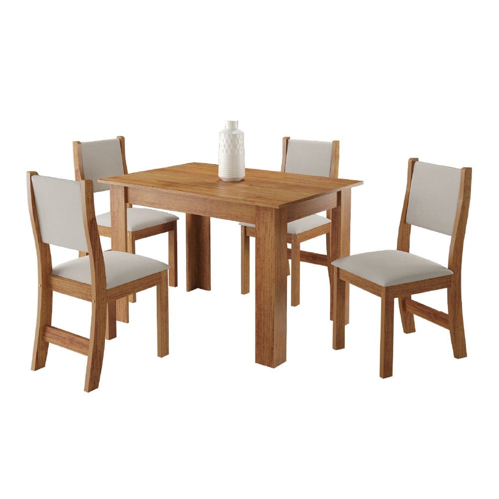Conjunto de Mesa Sala de Jantar 1,10m 4 Cadeiras Place Madeirado/Marfim Veludo Viero