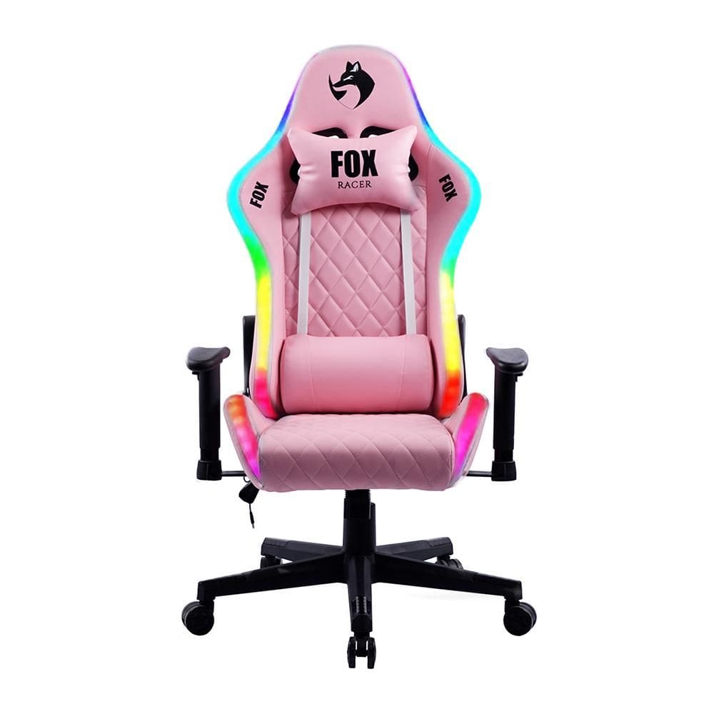 Cadeira Gamer FOX Racer RGB com Iluminação Led Rosa Logo Preta - UT-C1583L
