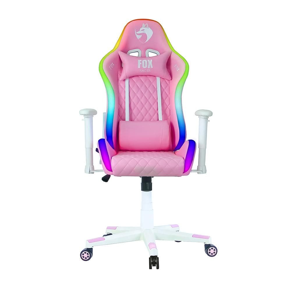 Cadeira Gamer FOX Racer RGB com Iluminação Led Rosa Logo Branca - UT-C1583L