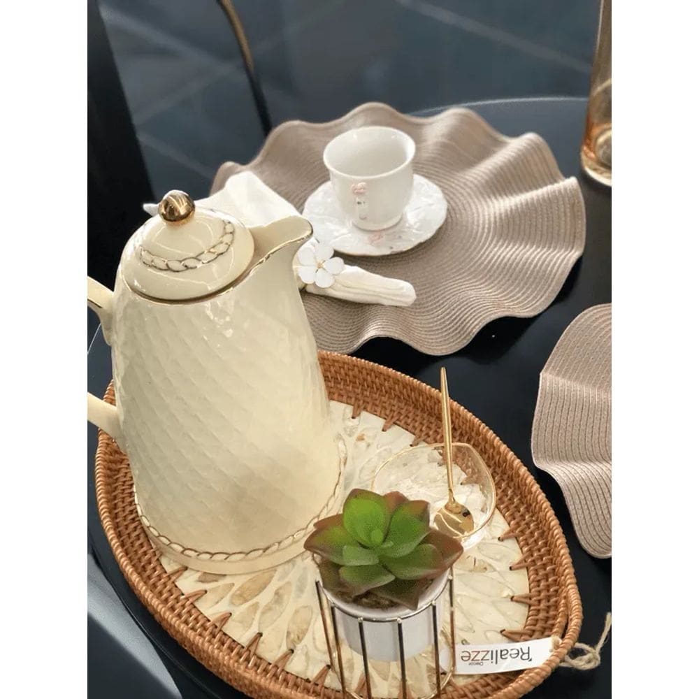 Garrafa Te´rmica de Porcelana Renda Creme 28cm 900ml - Wolff