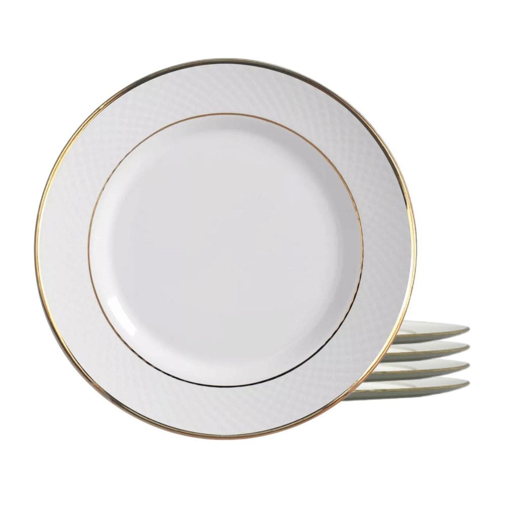 Jogo 4 Pratos Raso Cerâmica 29Cm Borda Dourada Filete Ouro