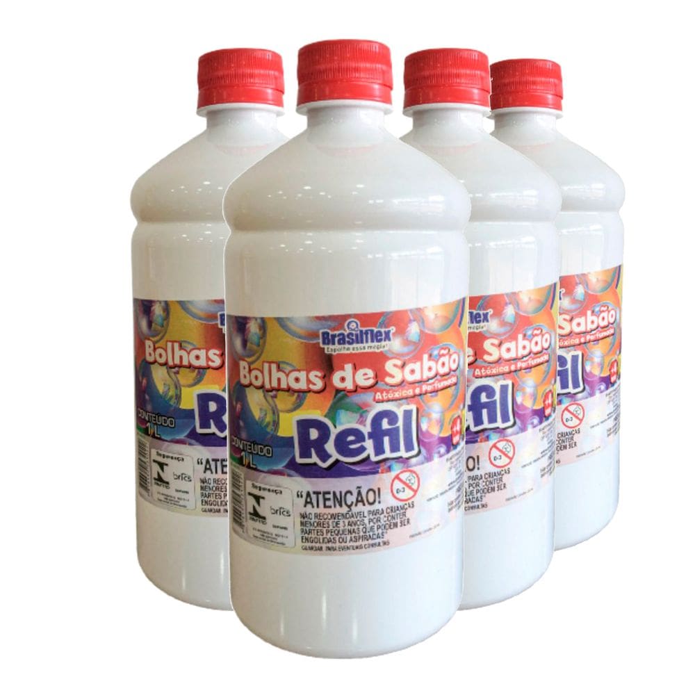Kit 4 Refil para Bolhas de Sabão 4 Litros Perfumada Atóxica Brasilflex