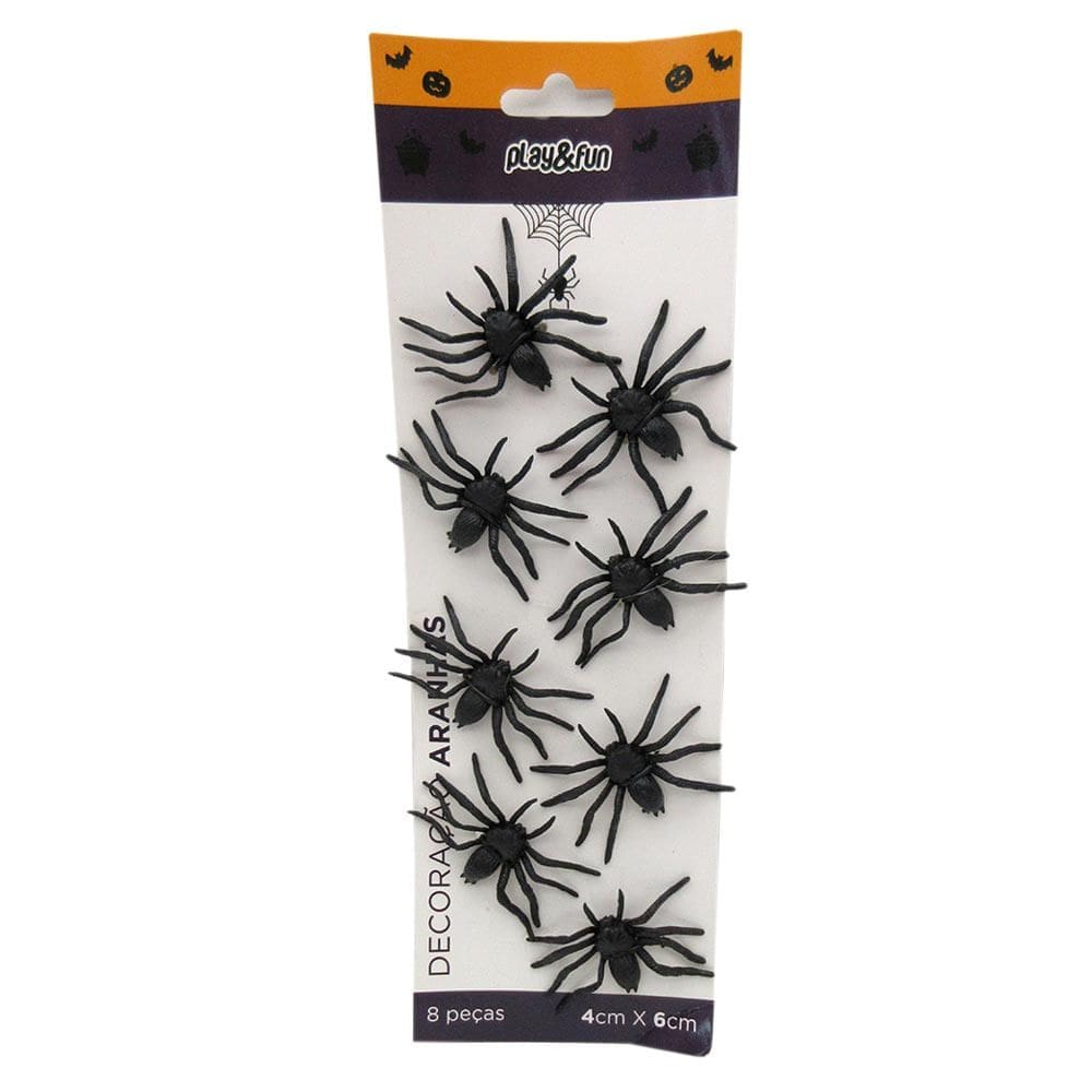 Conjunto 8 Aranhas Plásticas Halloween Play&Fun