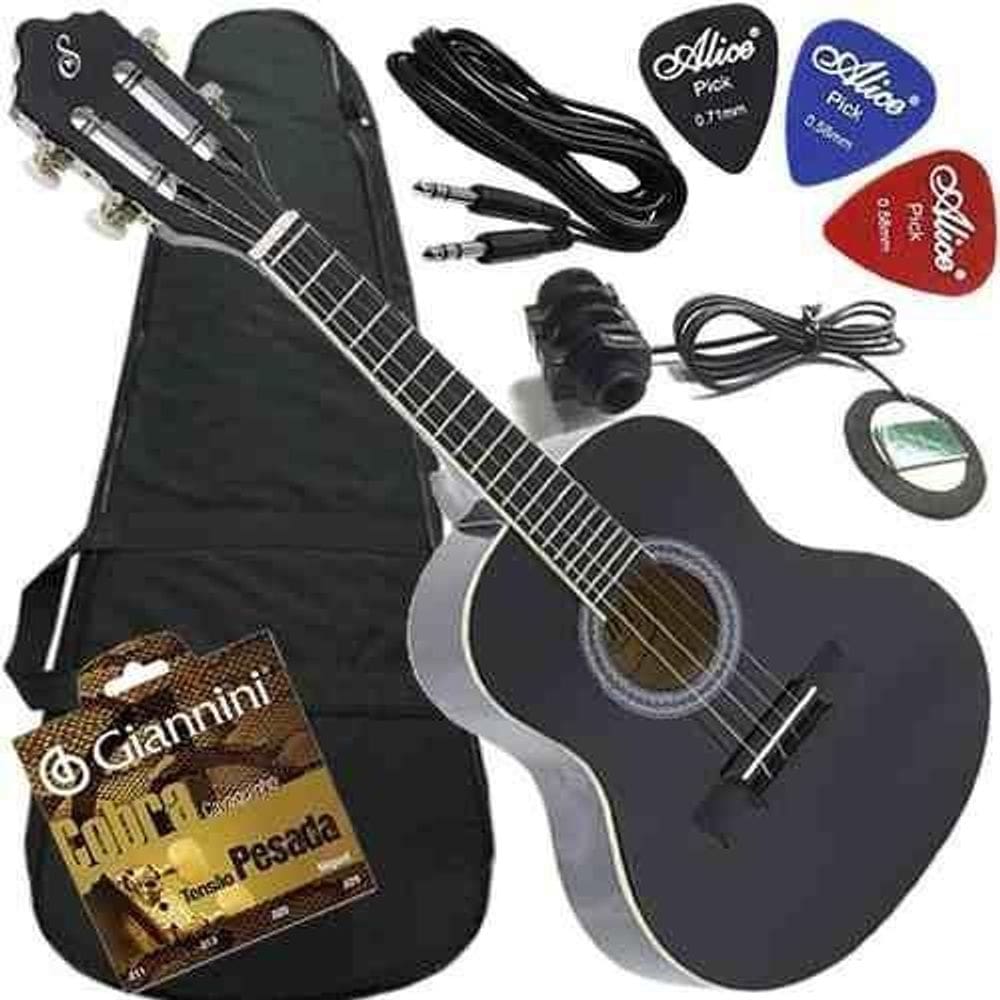 Kit Cavaquinho Canhoto Eletrocústico Aço Cs14 Bk Giannini