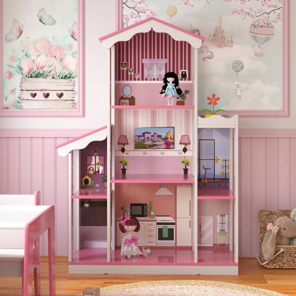 Mega Casa de Boneca Sonho 8 cômodos Branco Rosa