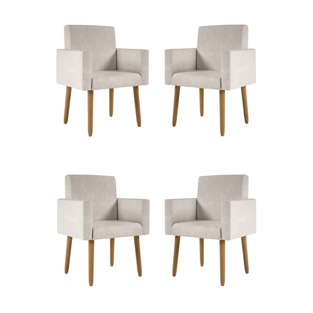 Kit 4 Poltronas Pés Palito Nina Suede