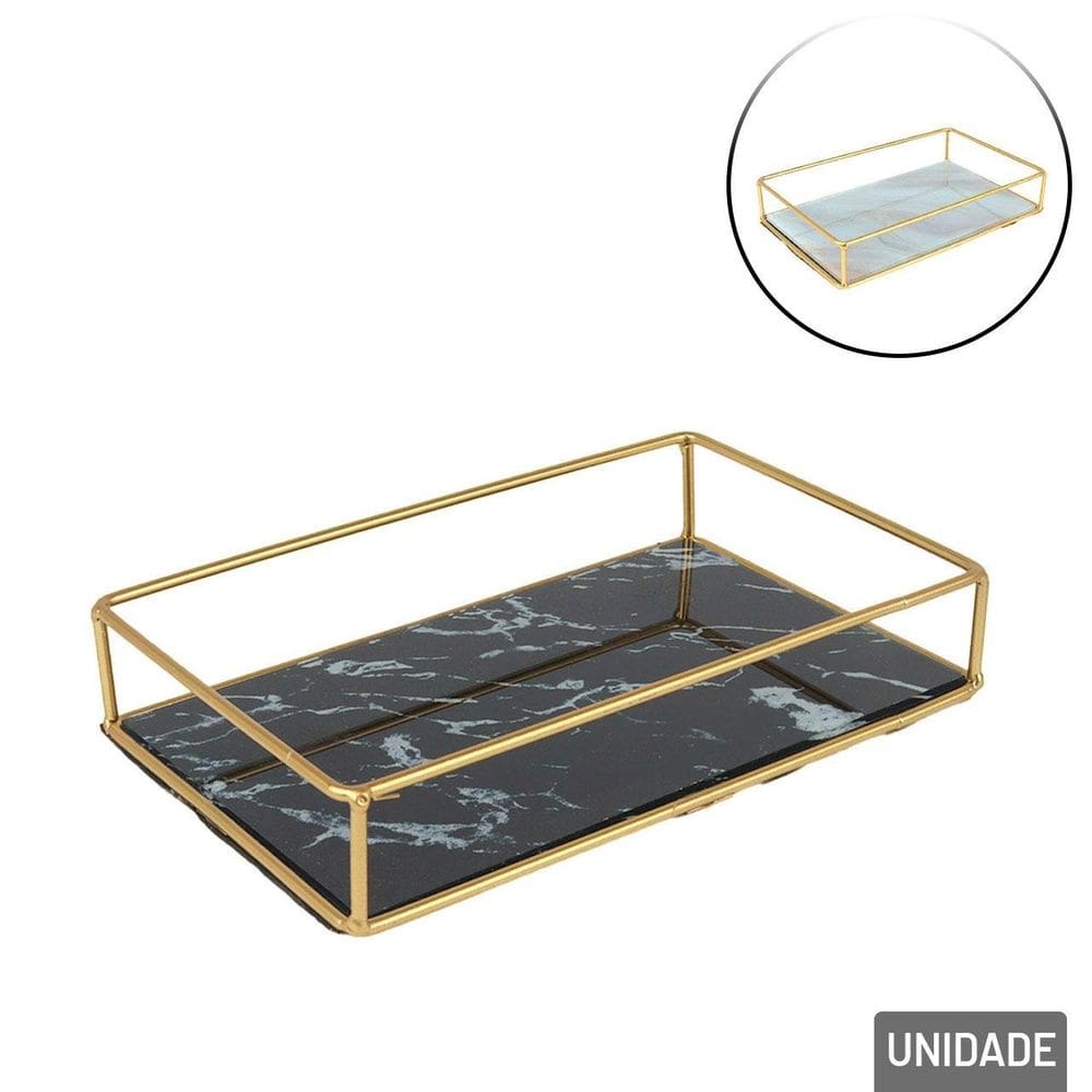 Bandeja Decorativa Metal 20cm Fundo de Vidro Color