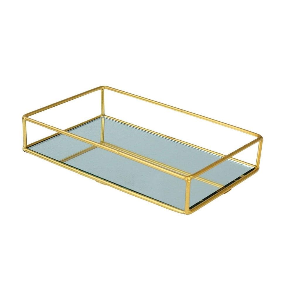 Bandeja decorativa Metal Espelho 20x12 Dourado