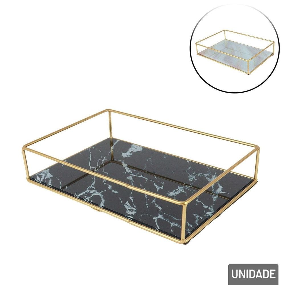 Bandeja Decorativa Metal 23cm Fundo de Vidro Color