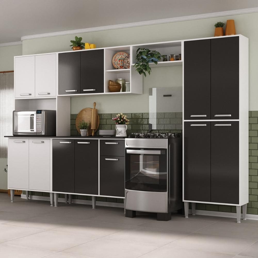 Armário de Cozinha Modulada Completa Compacta 294cm com Balcão de Pia Multimóveis MP2280