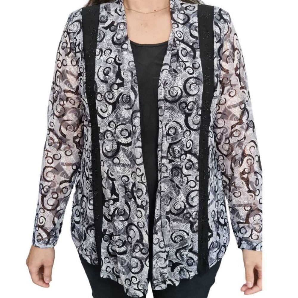 Blusa Feminina Pérola Oriental ML Detalhes Cinza