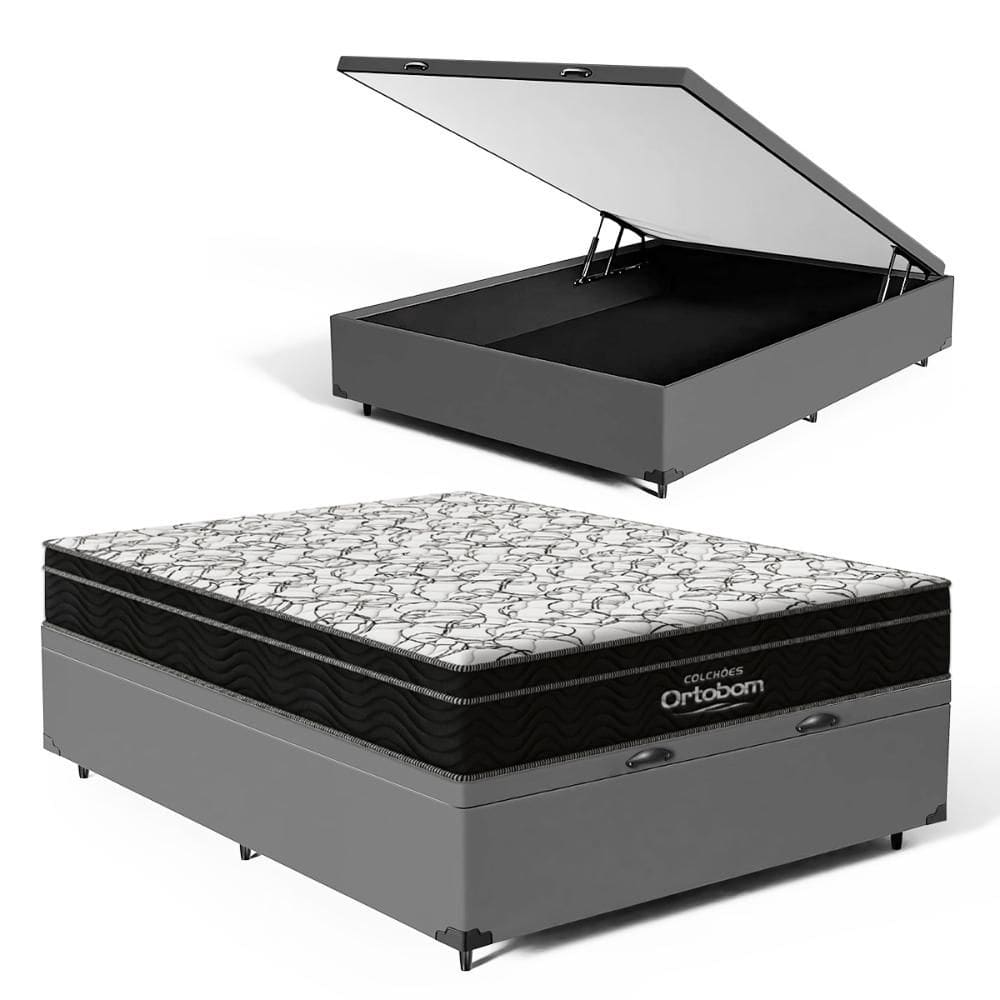 Cama Box Baú com Colchão de Espuma D45 Ortobom Airtech Ortopillow 150 Casal 138cm