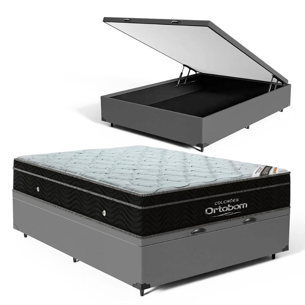 Cama Box Baú com Colchão de Molas Ensacadas Ortobom Elegante Super Pillow In Casal 138cm