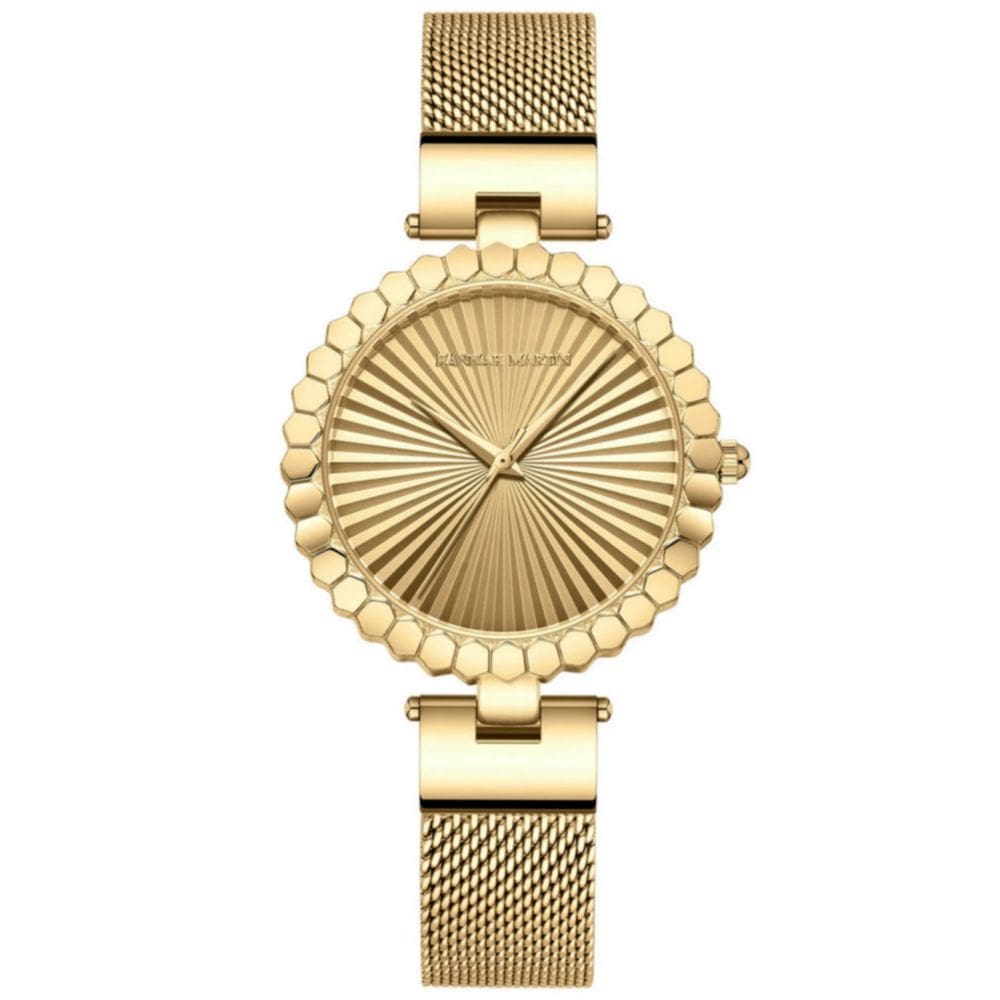 Relógio feminino movimento quartzo pulseira em malha de aço inoxidável casual