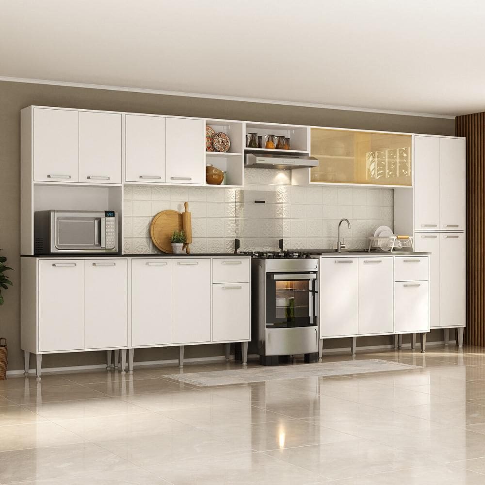 Armário de Cozinha Modulada Completa Compacta 399cm com Balcão de Pia Multimóveis MP2279
