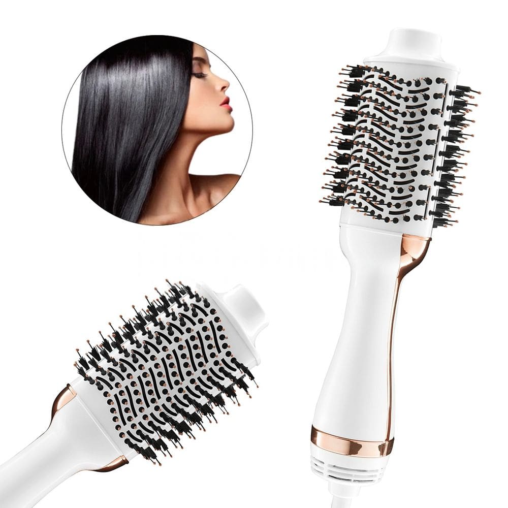Prancha Profissional Quanta Escova Secadora 220v 2 em 1 Antifrizz Branco e Dourado QTES5900 Alisadora