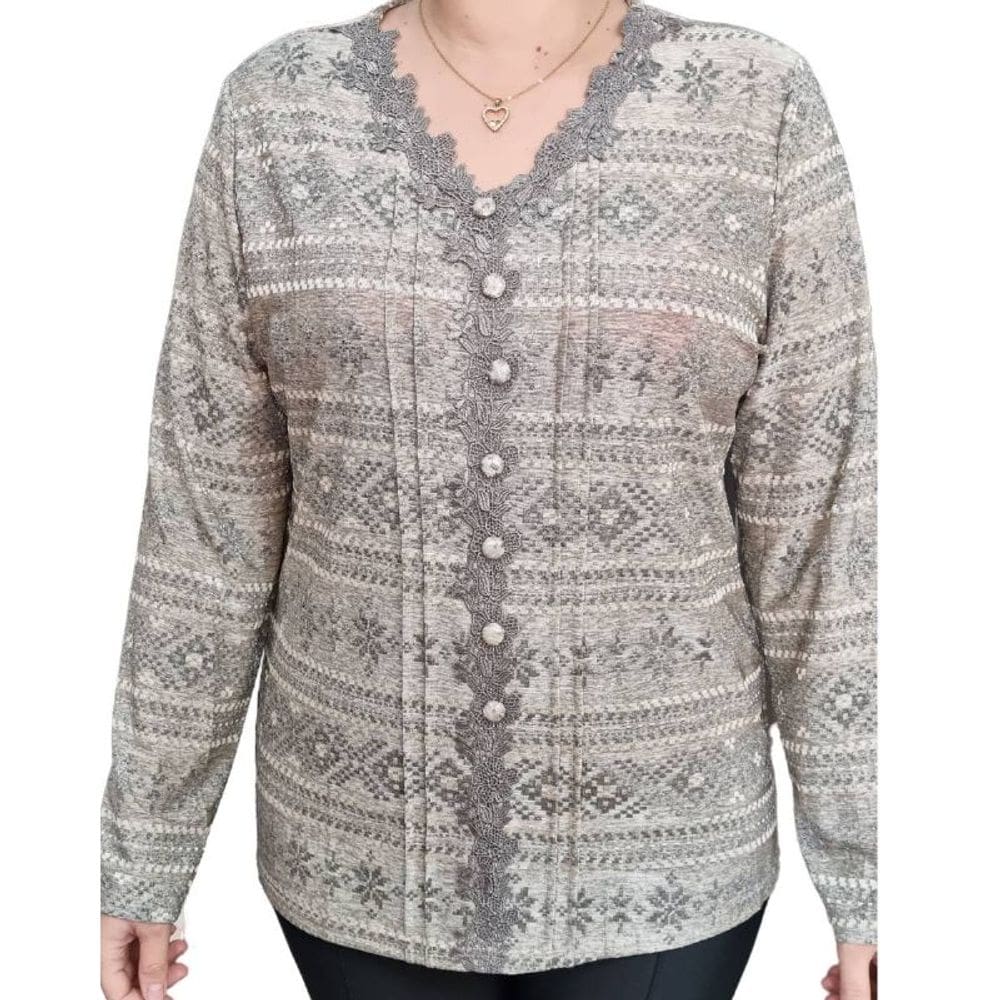 Blusa Feminina Pérola Oriental ML Rendas