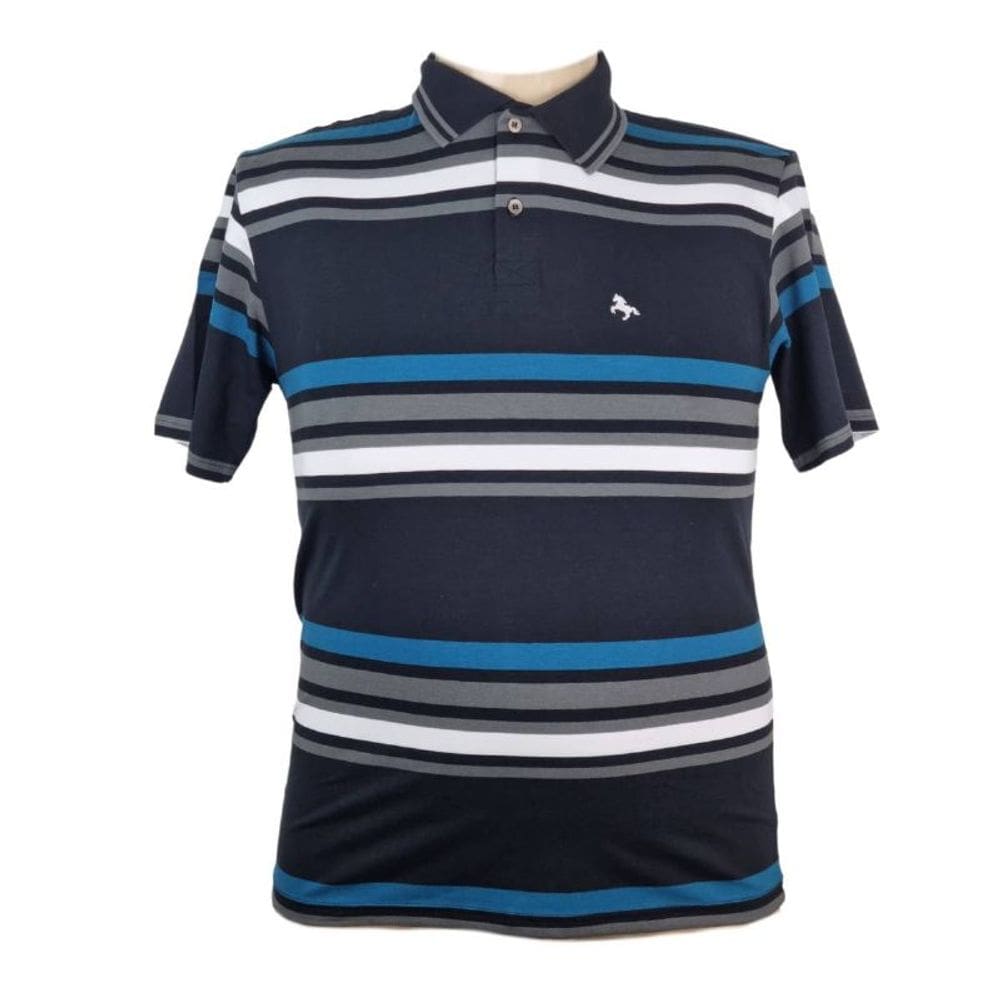 Camiseta Polo Masculina Bravus Listras Plus Size