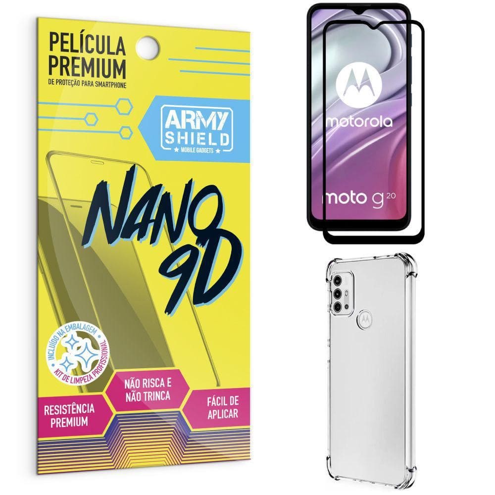 Kit Moto G20 Película Premium Nano 9D+Capa Anti Impacto Homologação: 79902113999