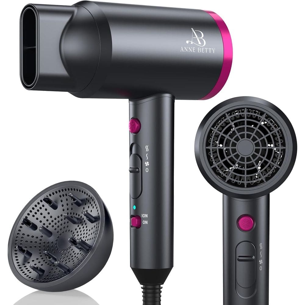 Secador de cabelo ANNE BETTY Ionic 1800W com difusor (3 configurações)