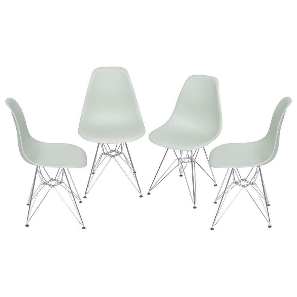 Kit 4 Cadeiras Boxbit Dkr Eames Base Cromada Verde Claro