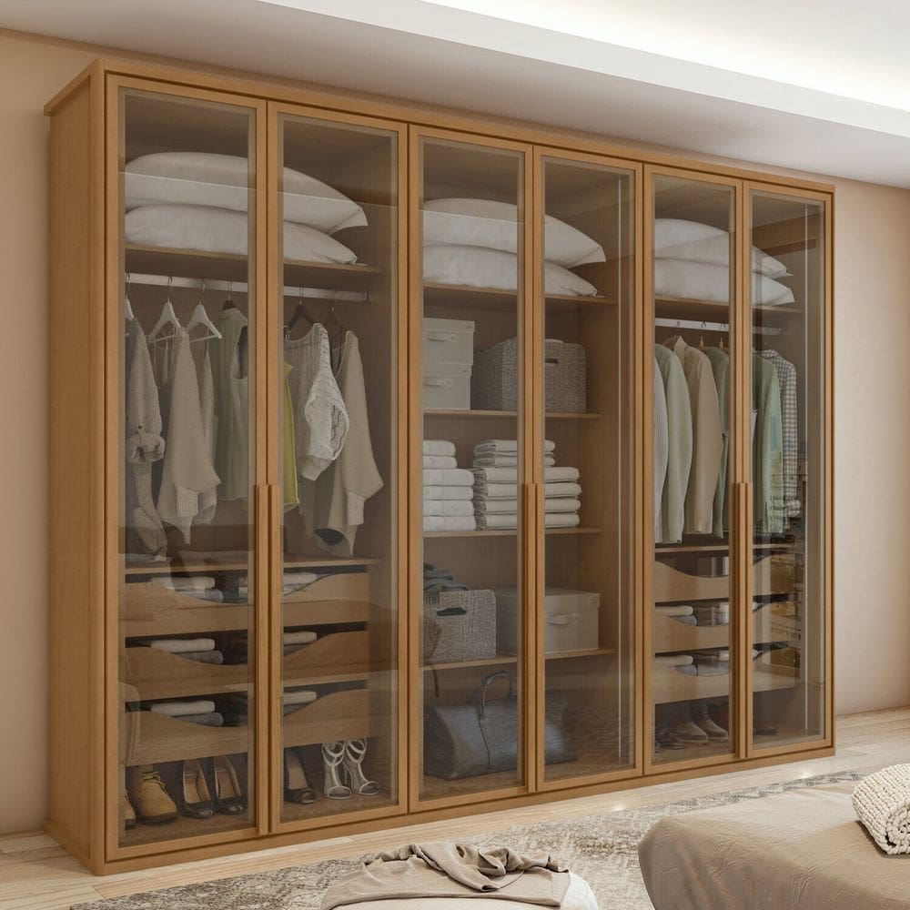 Guarda-roupa Casal 6 Portas 100% Mdf Solaris Amêndoa Clean