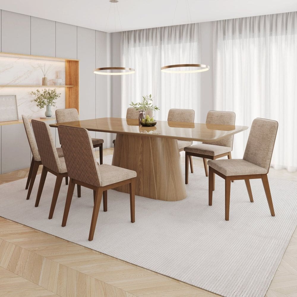Conjunto para Sala de Jantar com 8 Cadeiras Olivia Marrom/Caramelo/Creme