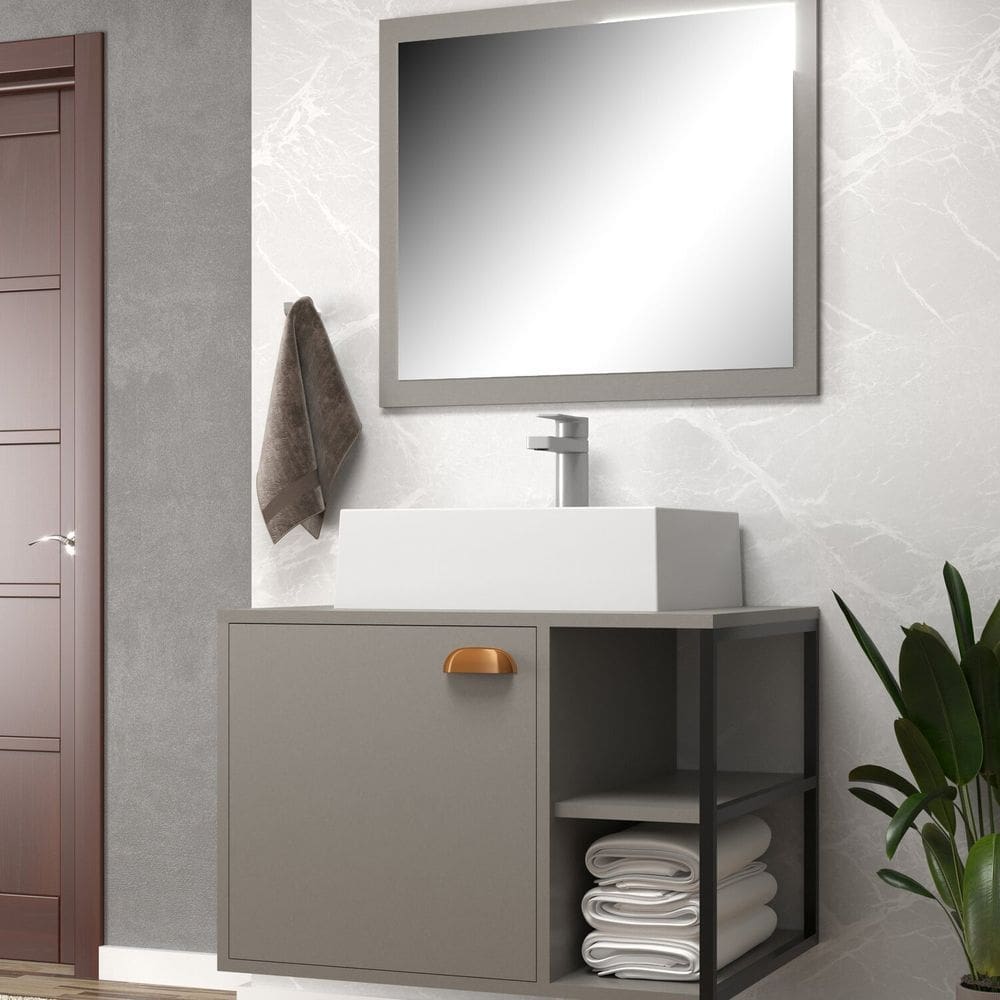 Conjunto Gabinete para Banheiro com Espelheira e Cuba Nassau Cimento