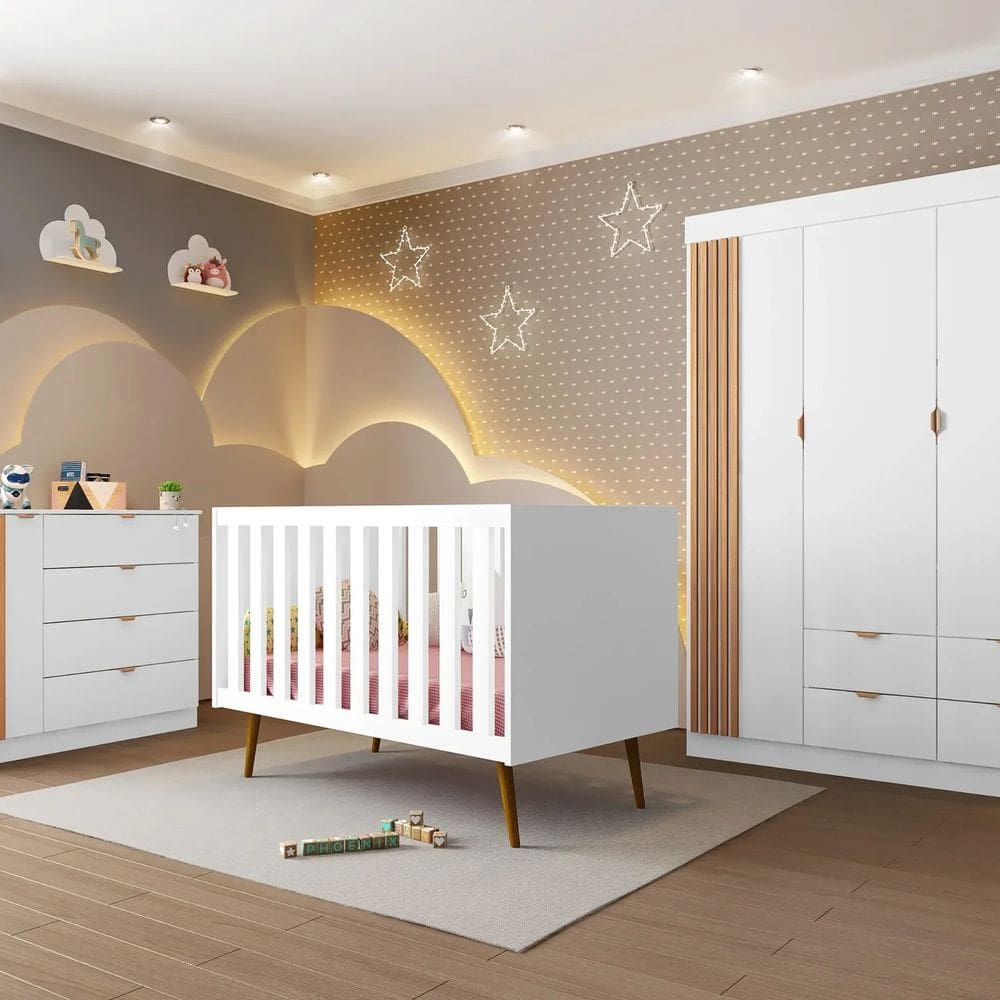 Quarto de Bebê Completo com Berço Ayla Branco