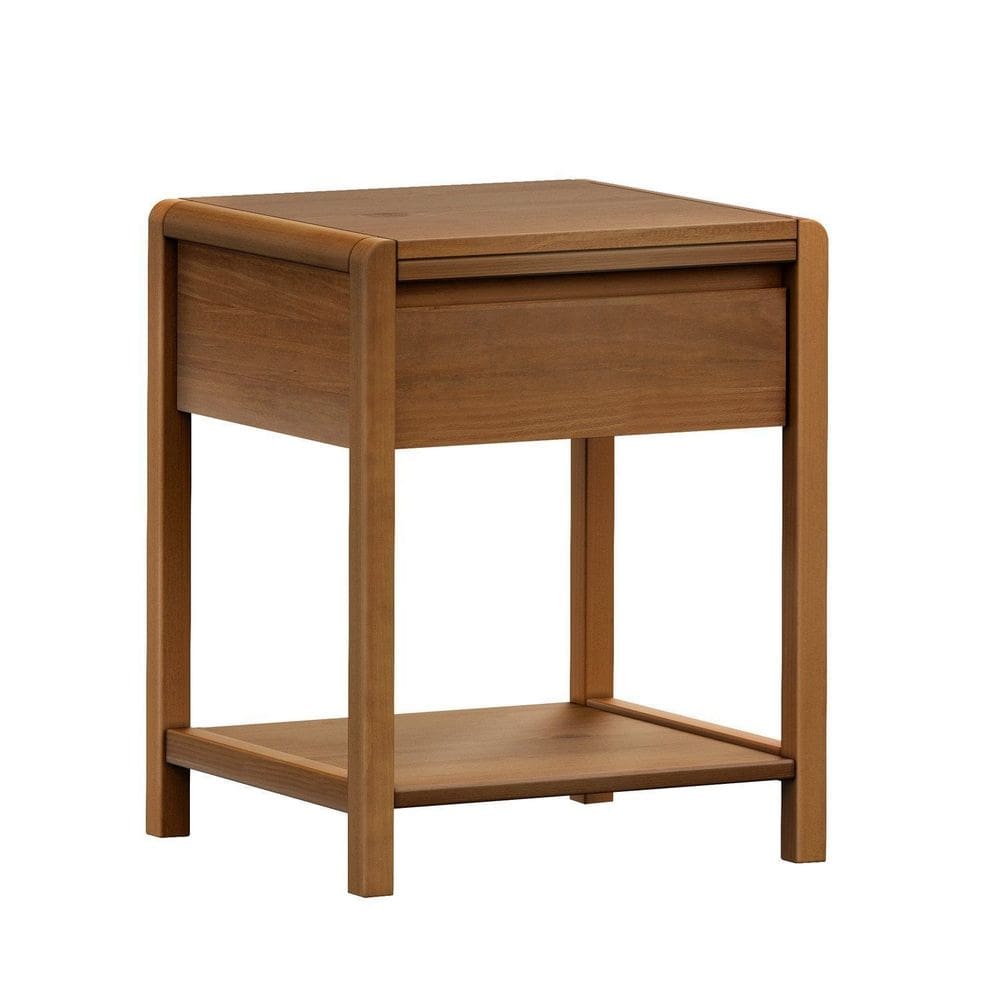 Mesa de Cabeceira em Madeira Maciça 1 Gaveta Modena Amendoa