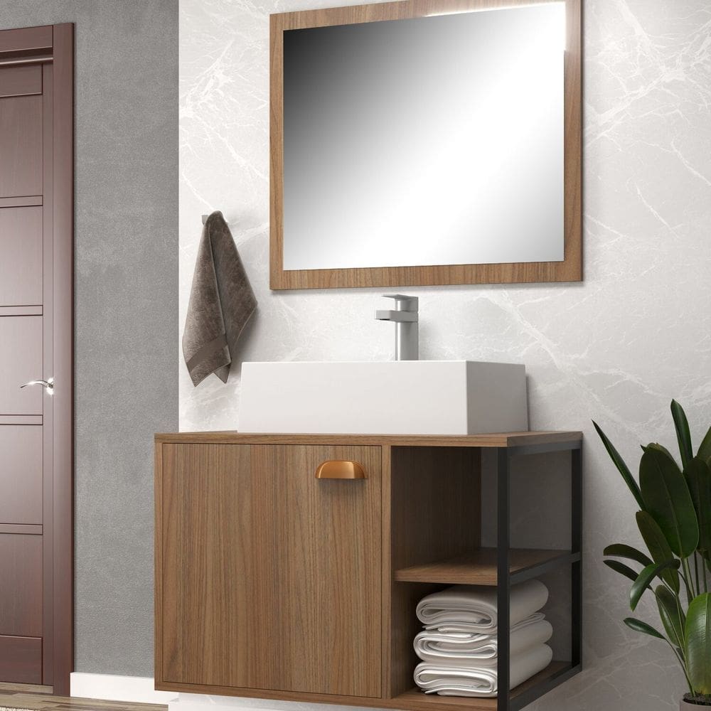 Conjunto Gabinete para Banheiro com Espelheira e Cuba Nassau Noce