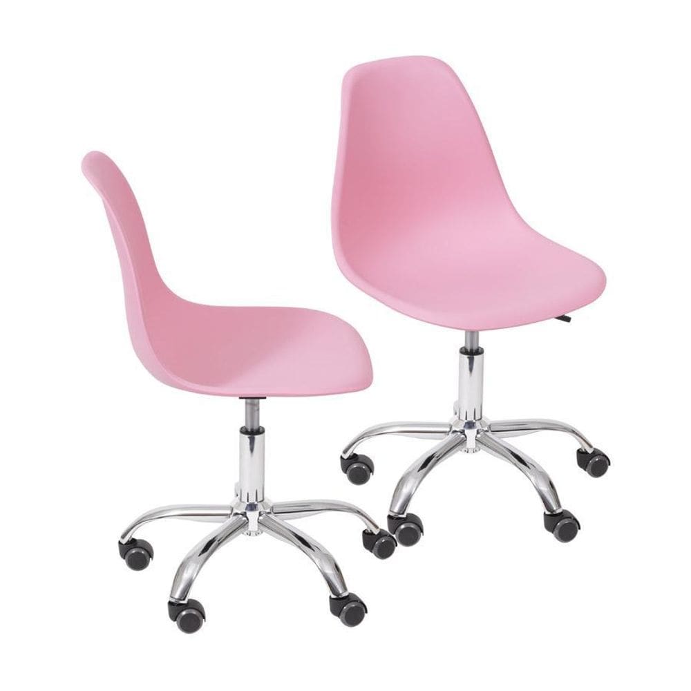 Kit 2 Cadeiras Boxbit Dkr Eames Base Em Rodízio Rosa