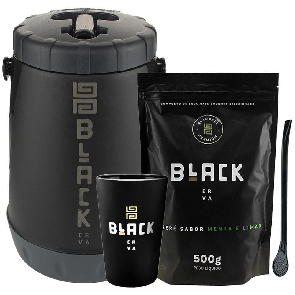 Kit Tereré Black Erva Garrafa Cuia Bomba Erva Menta Limão