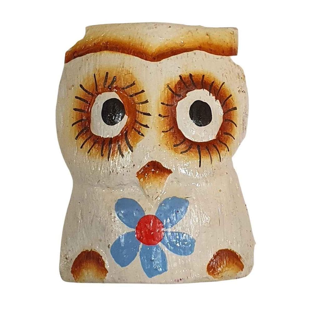 Imã Coruja De Madeira Balsa Branco 5Cm