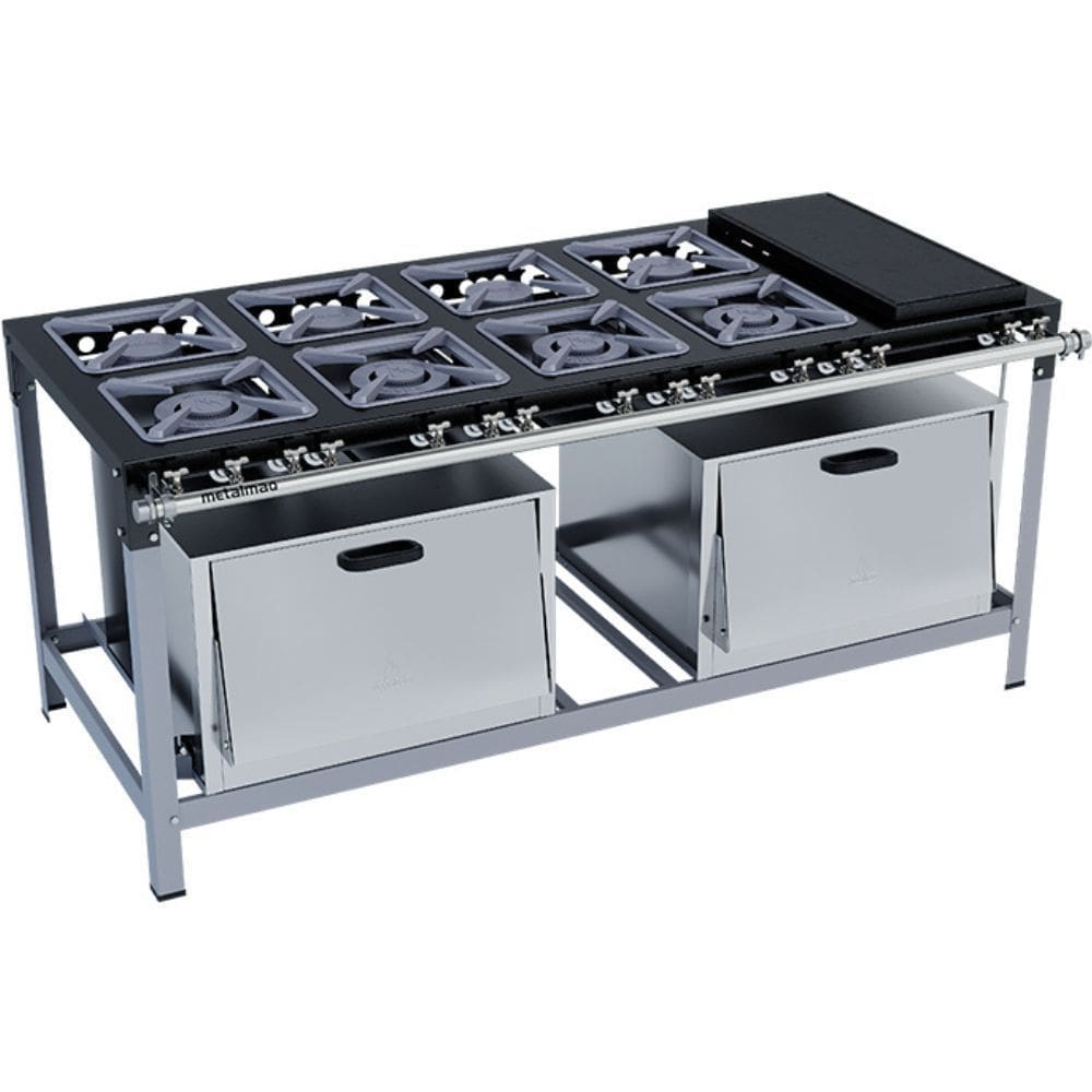 Fogão Industrial Stori Premium 8 Bocas 30x30 2 Fornos com Chapa M31 Pintado Metalmaq