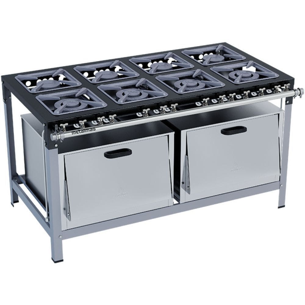 Fogão Industrial Stori Premium 8 Bocas 30x30 2 Fornos M20 Pintado Metalmaq