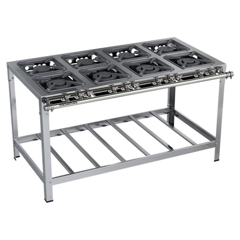 Fogão Industrial Stori Premium 8 Bocas 30x30 M16 Aço Inox 430 Metalmaq