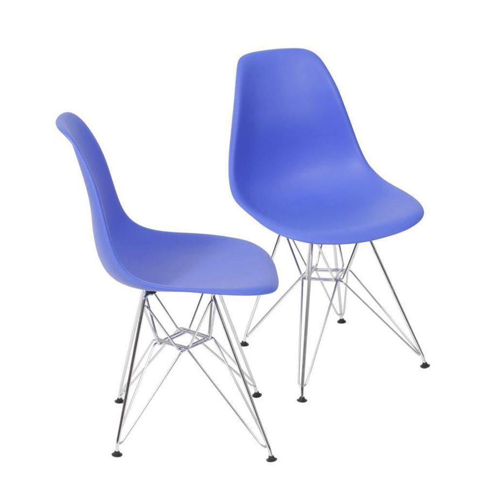 Kit 2 Cadeiras Boxbit Dkr Eames Base Cromada Azul Escuro