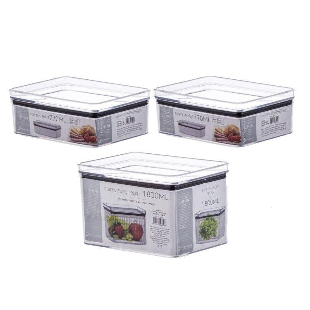 Porta Frios E Fresh Hermetico 3Pç-770Ml,1800Ml-Cod:Kit0070