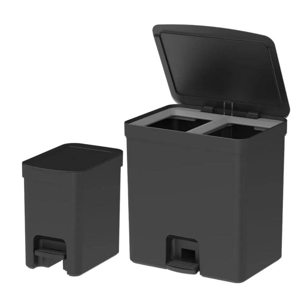 Kit 2 Lixeiras Pedal Dupla 20L E 6L Cesto De Lixo - Preto