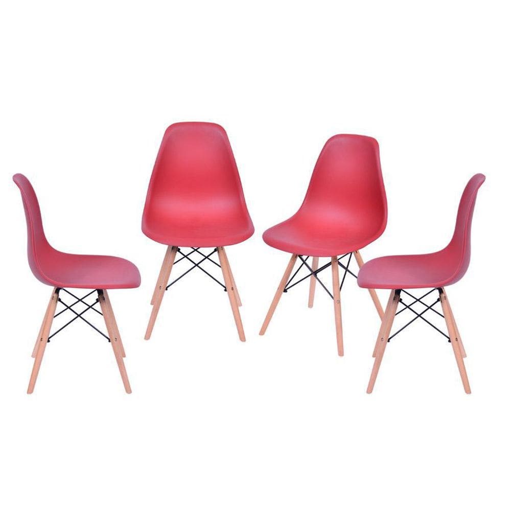 Kit 4 Cadeiras Boxbit Dkr Eames Base Em Madeira Telha