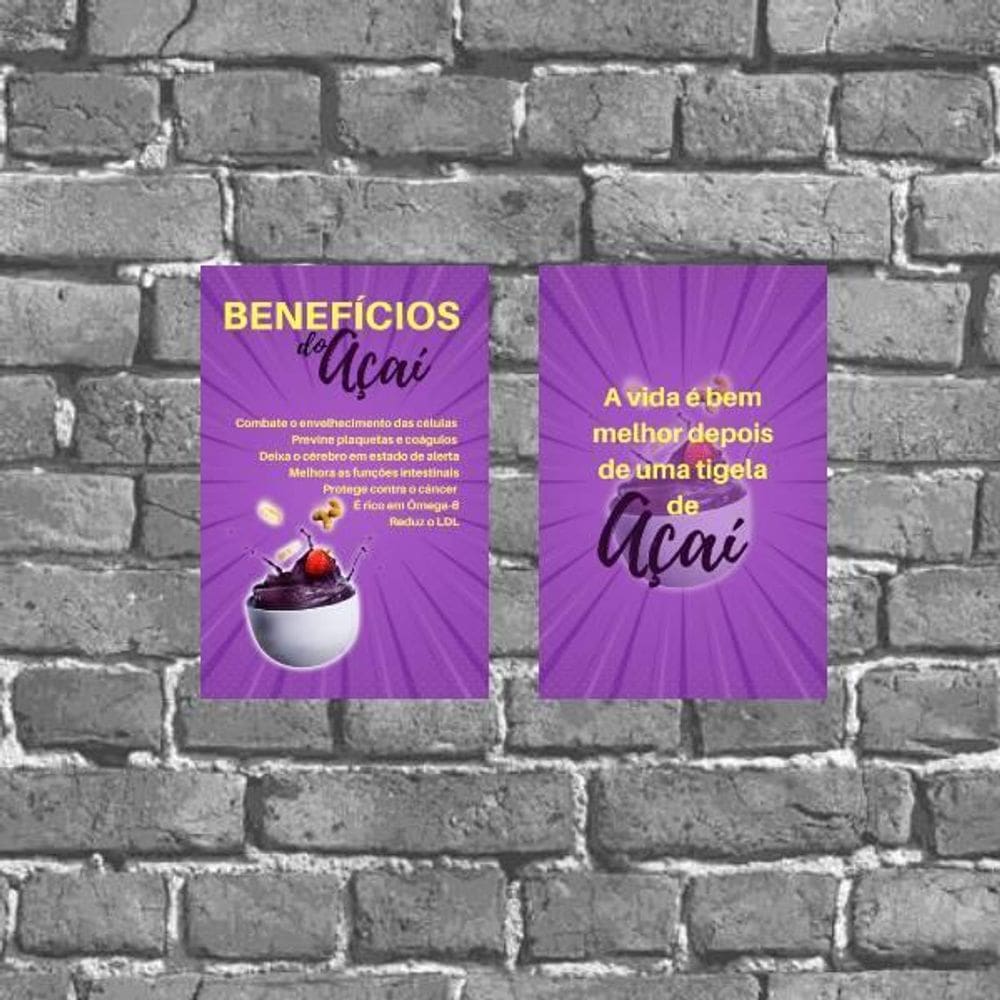 Kit 2 Placas Decorativas Benefícios Do Açaí 18X27Cm