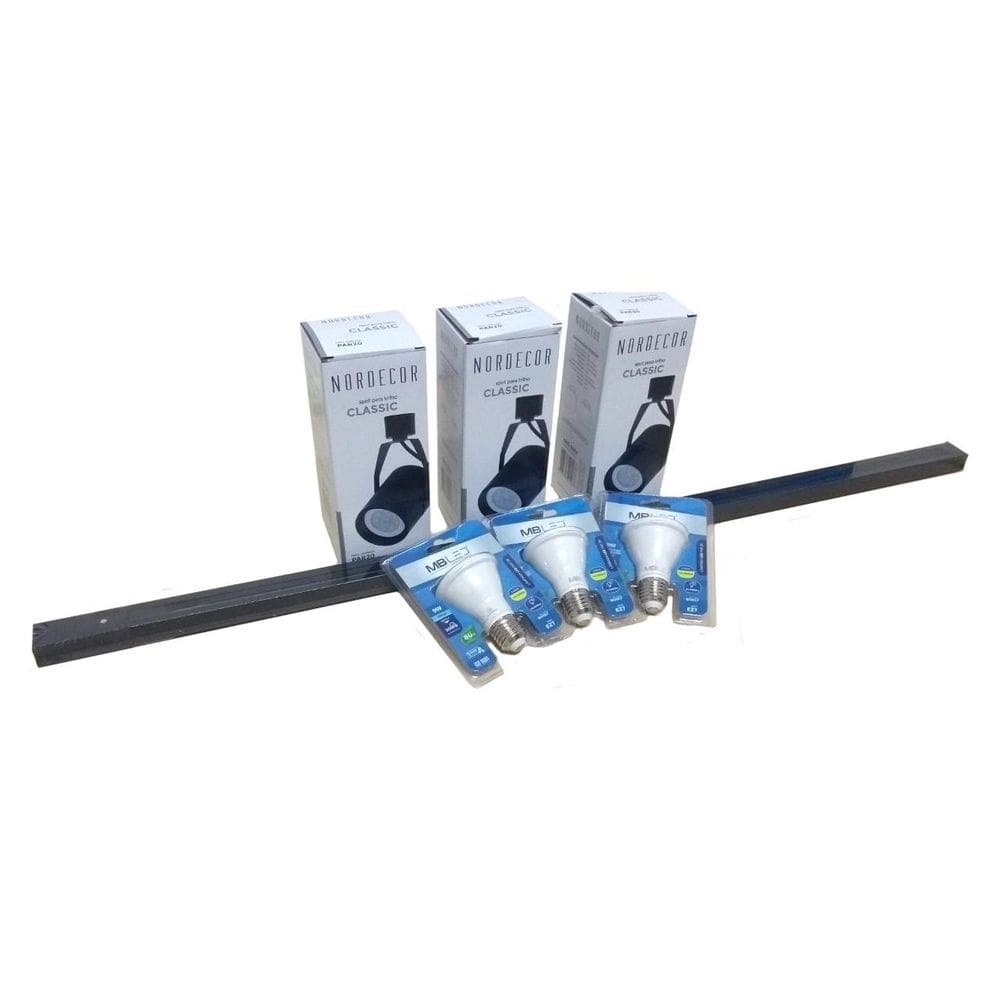 Kit Trilho Eletrificado 1M 3 Spot + 3 Lampadas Par20 3000K