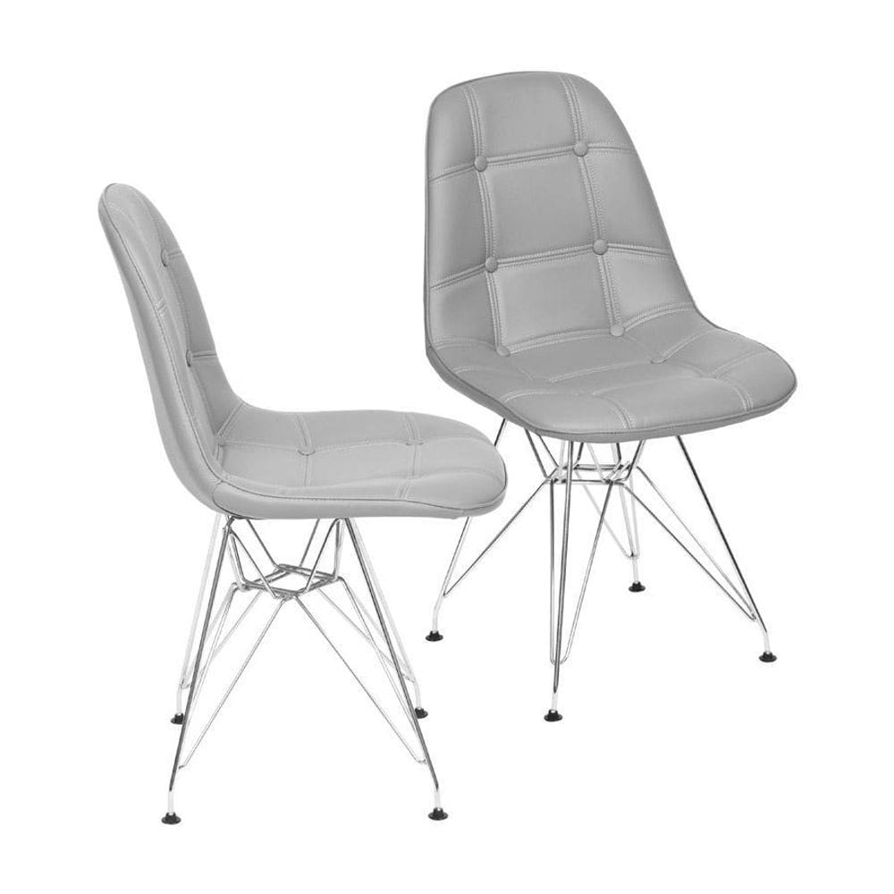 Kit 2 Cadeiras Boxbit Dkr Eames Botonê Base Cromada Cinza